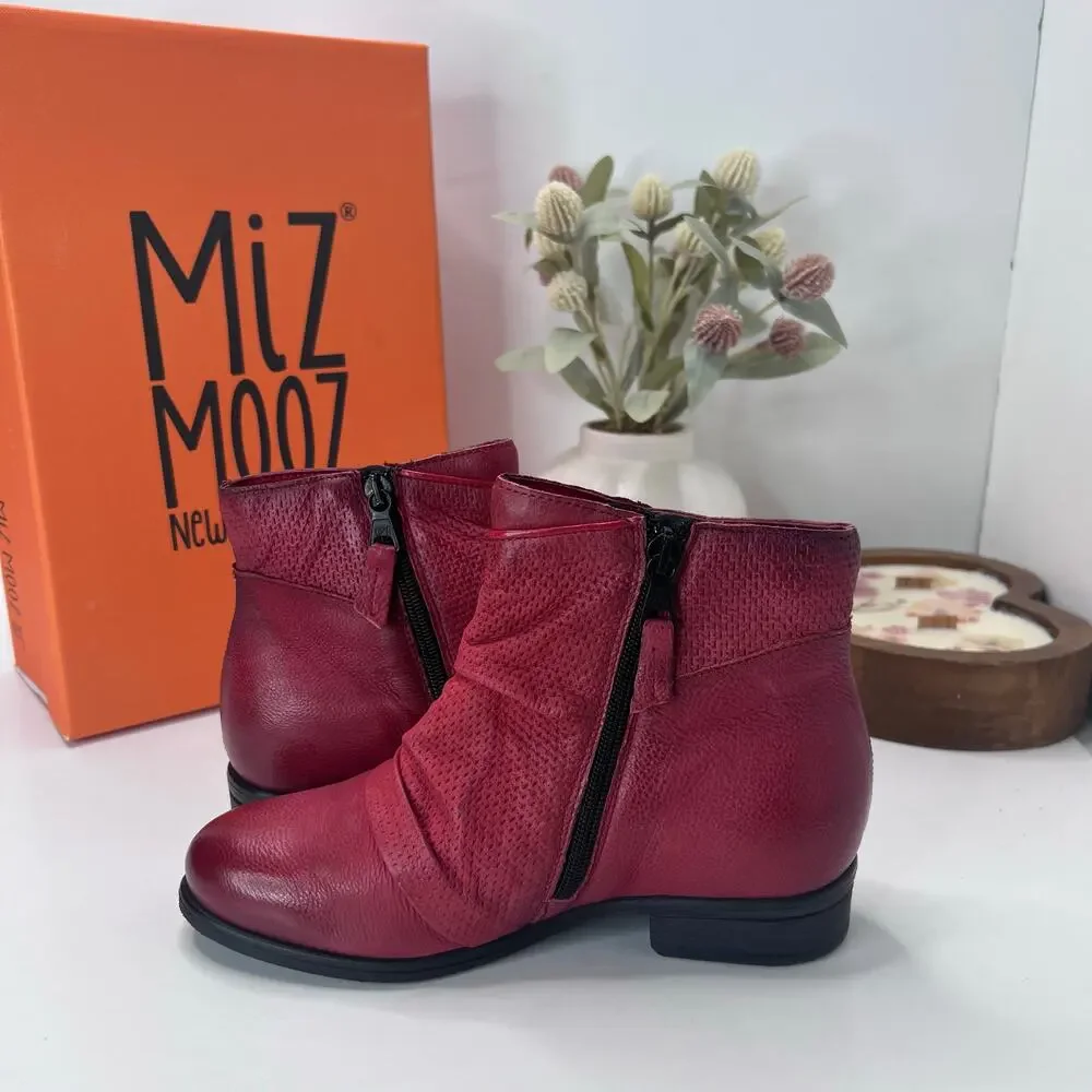 Miz Mooz Sallie Wide Leather Side Zip Ankle Boot Scarlet Women's 5.5/EU36 NWB